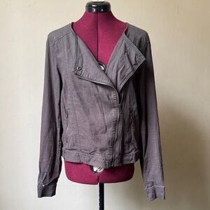 GAP Women's Charcoal Grey Linen Relaxed Fit Biker Style Moto Jacket